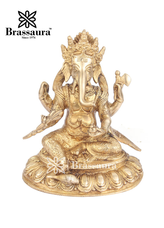 Brass Ganesha Statue For Home Decor And Gift Item Weight 2.5 Kg And Height 8 Inch