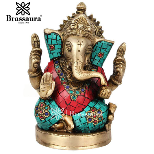 Brass Ganesha Statue For Home Decor And Gift Item Weight .8 Kg And Height 5 Inch