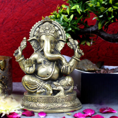 Brass Ganesha Statue For Home Decor And Gift Item Weight 1.8 Kg And Height 6 Inches