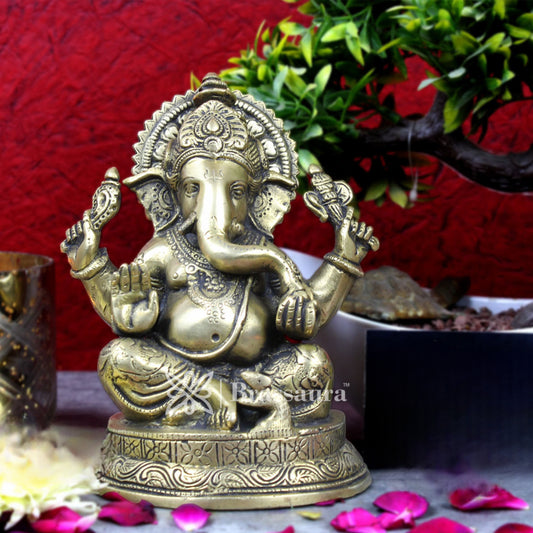 Brass Ganesha Statue For Home Decor And Gift Item Weight 1.8 Kg And Height 6 Inches