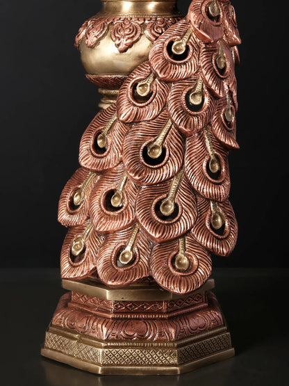 ब्रासॉरा® ब्रास मोर सजावटी प्रतिमा 24 कैरेट रोज़ गोल्ड फिनिश के साथ | शुद्ध पीतल | ऊंचाई 19.5 इंच और वज़न 8.25 किलोग्राम