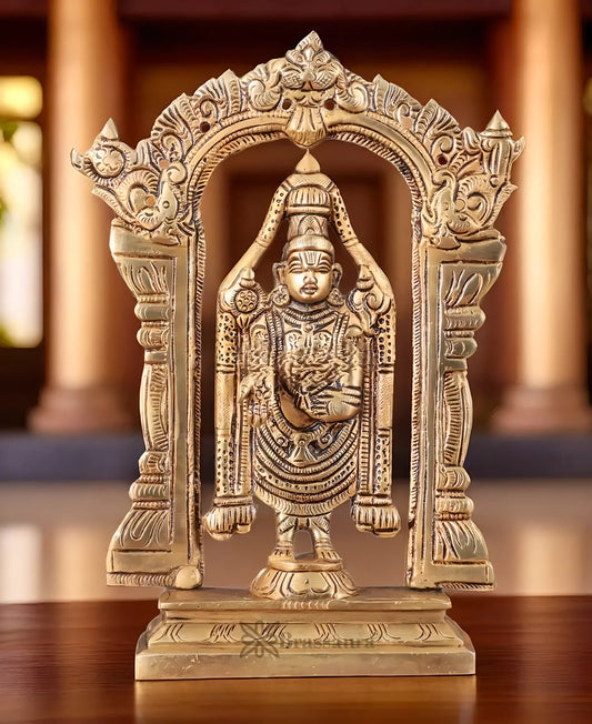 Brassaura™ Brass Tirupati Balaji Lord Venkateshwara Idol – 6.5 Inches, 0.8 Kg | Handcrafted Temple & Home Decor