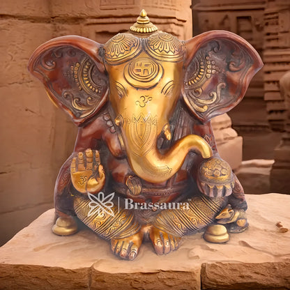 Brassaura™ Ornate Brass Ganesha for Auspicious Home Décor | Height 5 Inches & Weight 1.5 Kgs