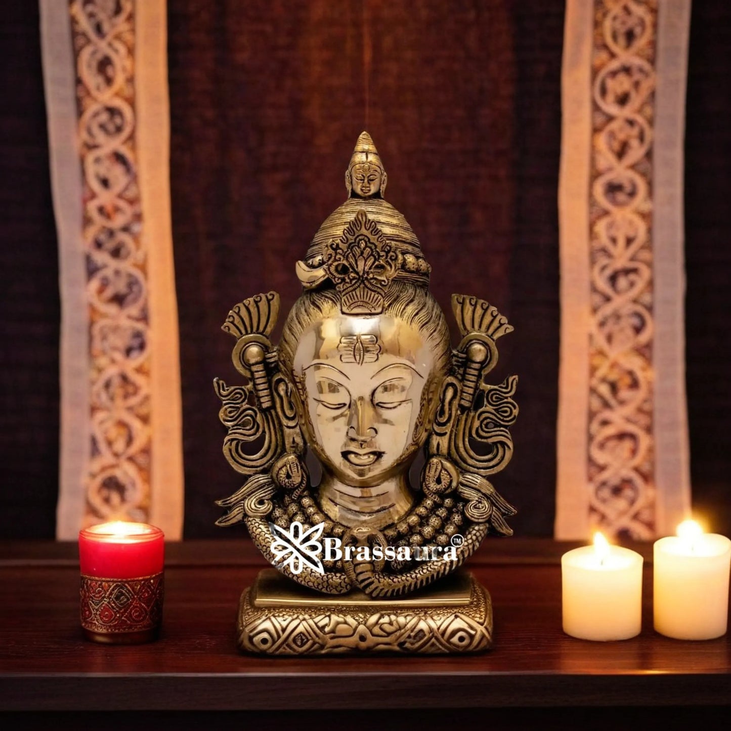 Brassaura™ Brass Artistic Shiva Mukhlingam – Height 4.4 Inches & Weight 1.5 Kgs | Puja Room Accent