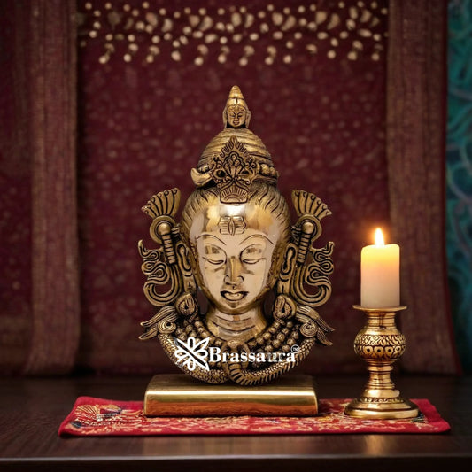 Brassaura™ Brass Artistic Shiva Mukhlingam – Height 4.4 Inches & Weight 1.5 Kgs | Puja Room Accent