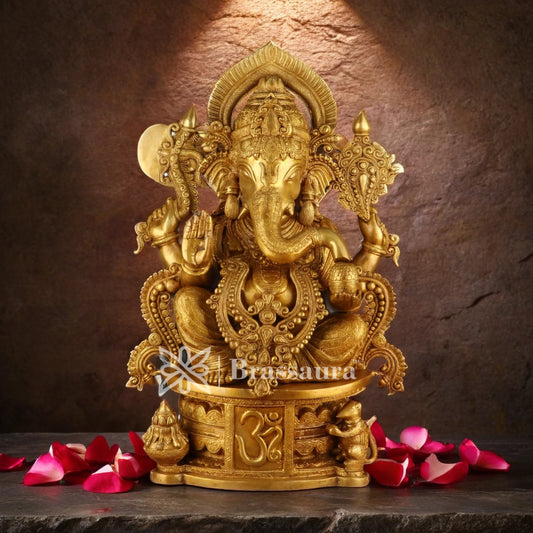 Brassaura™ Brass Jewellery Ganesha Idol for Home and Decor | Weight 29.5 Kgs | Height 23 Inches