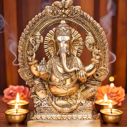 Brassaura™ Brass Ganesha Idol for Home and Decor | Weight 2.3 Kgs | Height 8.5 Inches