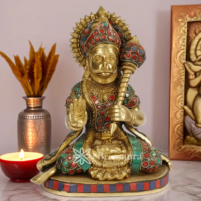 Brassaura™ Brass Sankat Mochan Hanuman Statue For Home Decor, Height 9.2 Inches & Weight 2.8 Kgs