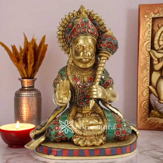 Brassaura™ Brass Sankat Mochan Hanuman Statue For Home Decor, Height 9.2 Inches & Weight 2.8 Kgs