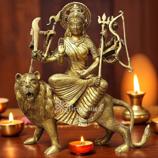 Brass Durga Idol for Home Temple and Decor Height 13 Inches & Weight 4.5 Kgs