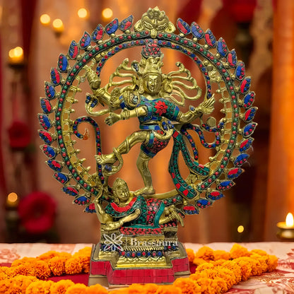 Brassaura® Golden Finish Dancing Nataraj Idol | Brass Mastercraft | Height 16.5 Inches