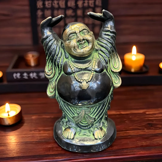 Brassaura® Brass Standing Laughing Buddha Statue | Height 12 Inches