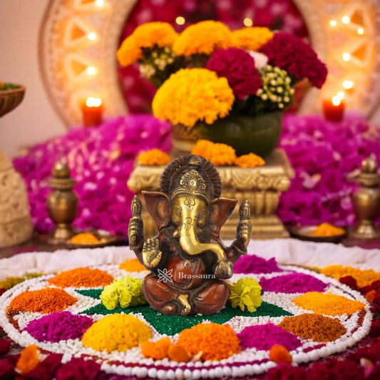 Brass Ganesha Statue For Home Decor And Gift Item Weight .8 Kg And Height 5 Inch