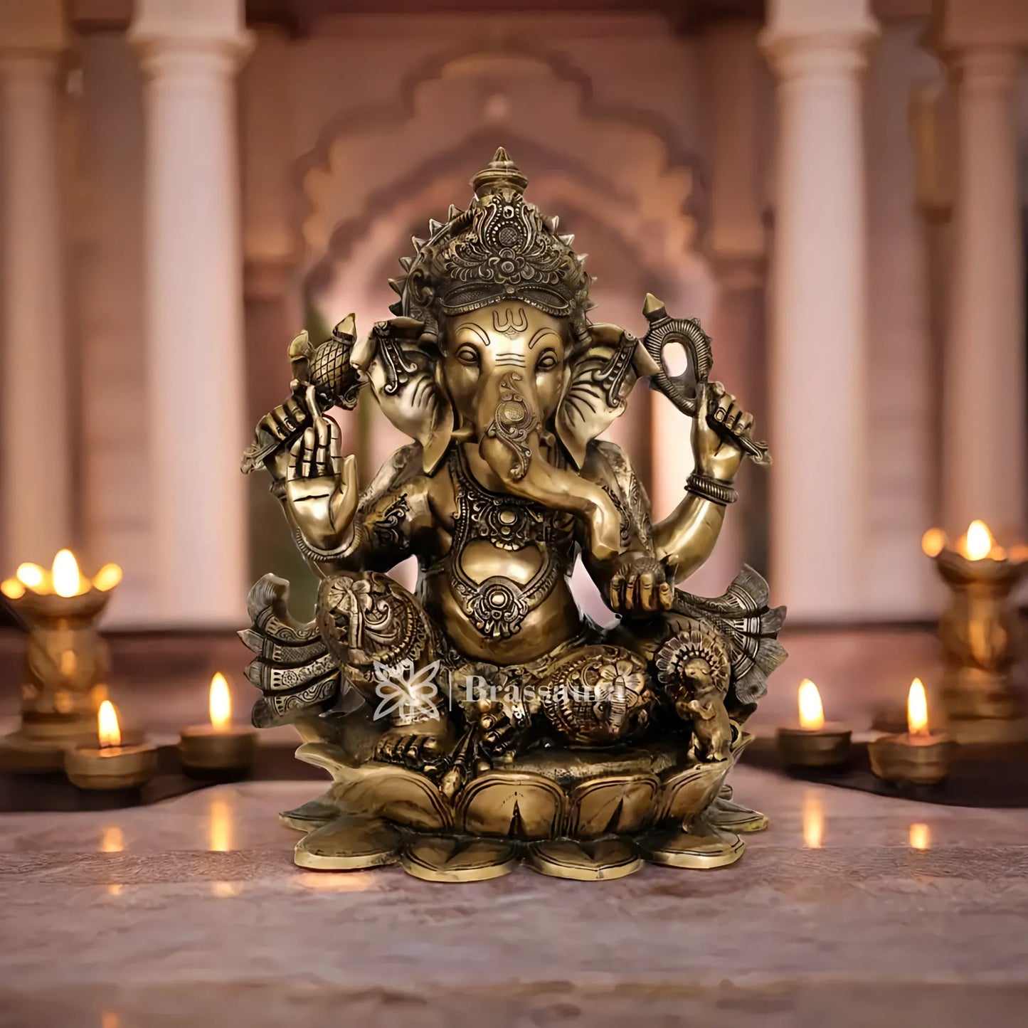 Brassaura™ Brass Ganesha Statue | Handcrafted Grand Vinayaka Idol for Home & Décor | Height 21 Inches & Weight 29 Kgs