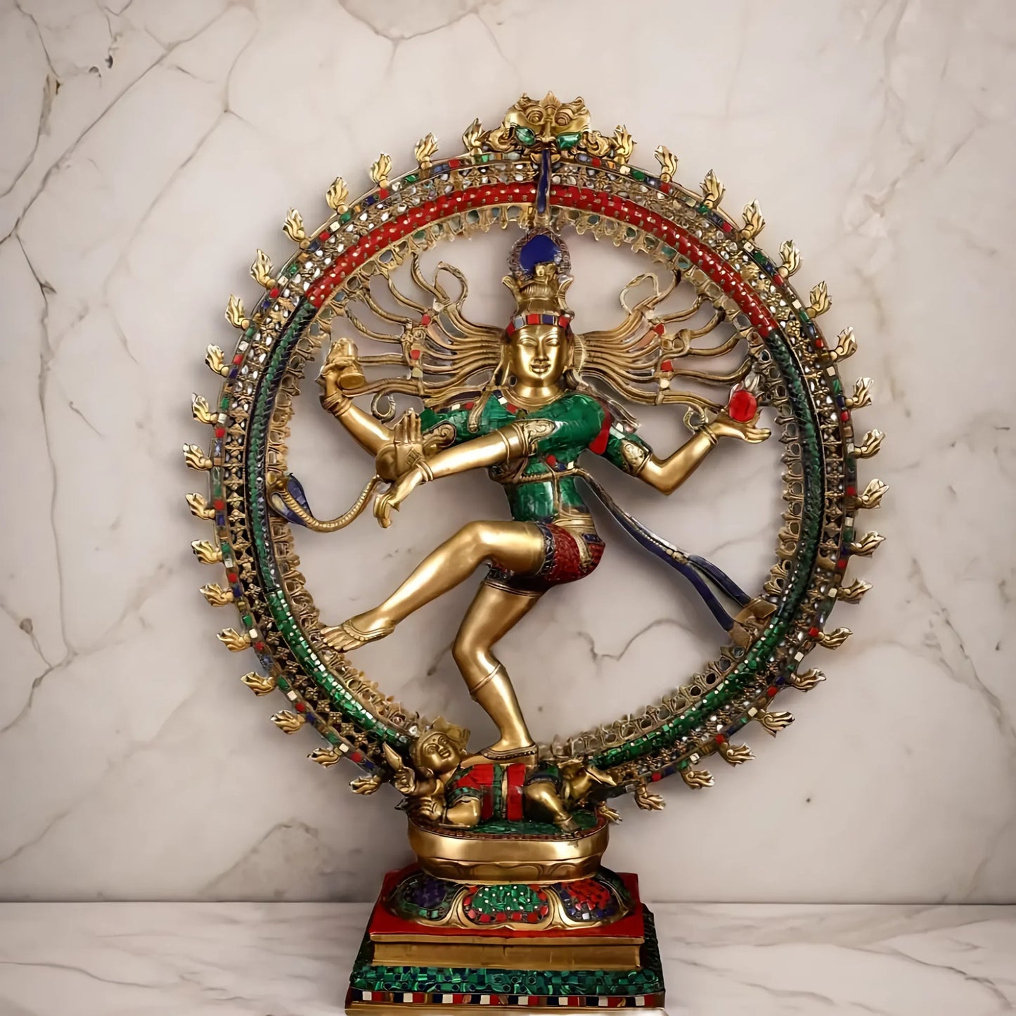 Brassaura™ Large Handcrafted Superfine Brass Nataraja Statue with Stonework | Height 36 Inches & Weight 35 Kgs