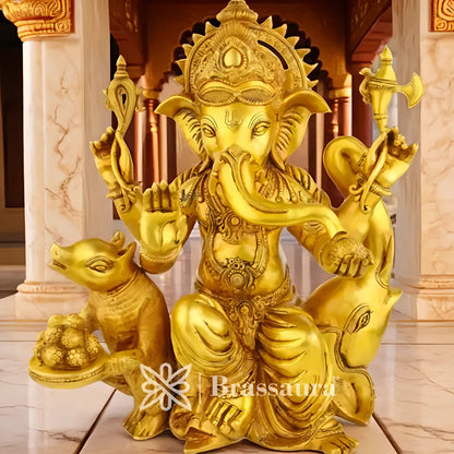 Brassaura™ Brass Ganesha Statue for Home Décor & Gift | Weight 28 Kgs | Height 24 Inches