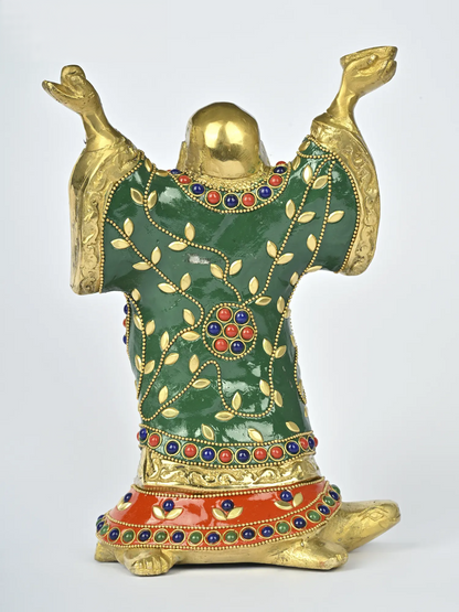 Brassaura® Laughing Buddha Brass Statue with Inlay Work | Pure Brass | Height 8.5 Inches & Weight 2.65 kgs