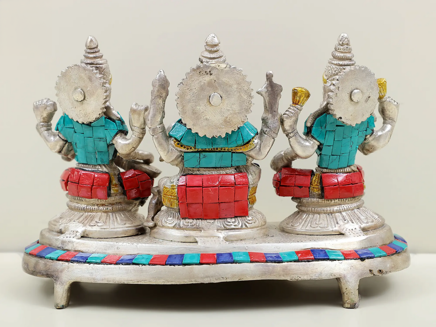 Brassaura™ Brass Laxmi Ganesh Saraswati Idol Set with Inlay Work for Diwali & Pooja Decor | 6 Inches | 3.10 kgs