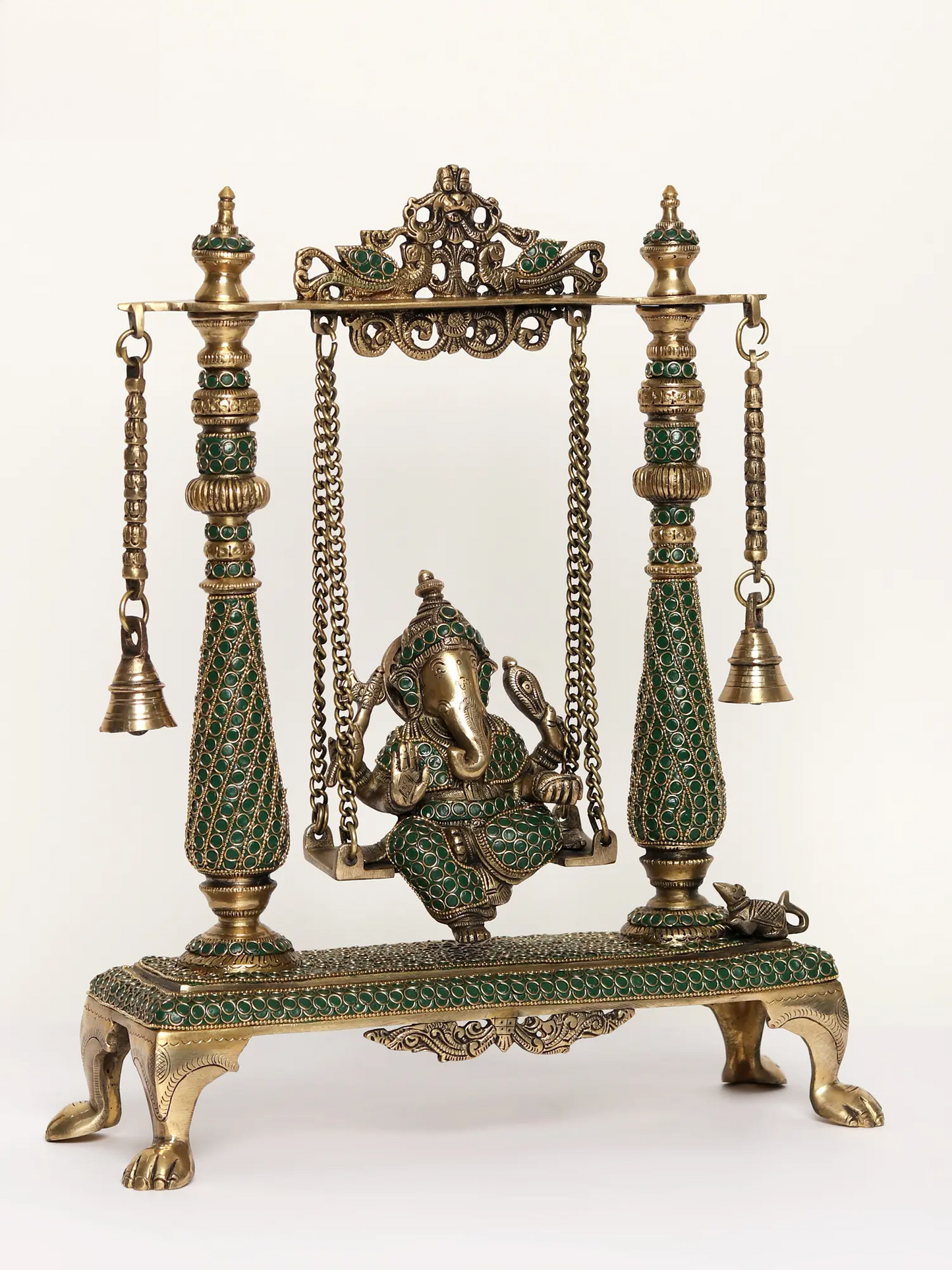 Brassaura® Jhula Ganesha with Ornate Pillars | Pure Brass with Meenakari Inlay Work | Height 16 Inches & Weight 6.94 kgs