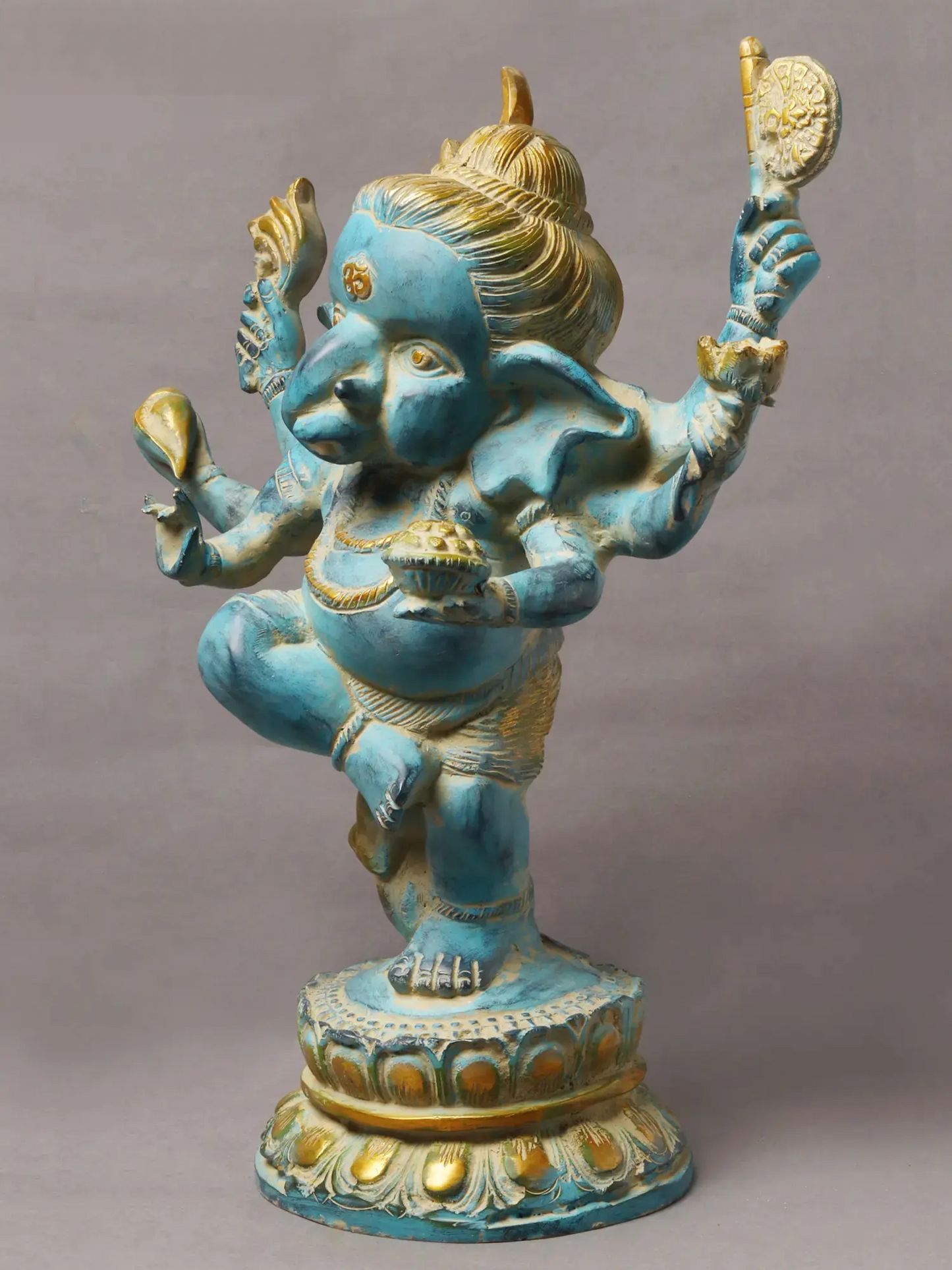 Brassaura™ Six-Armed Dancing Bal Ganesha | Turquoise Patina with Gold Highlights | Height 15.6 Inches & Weight 8.70 kgs