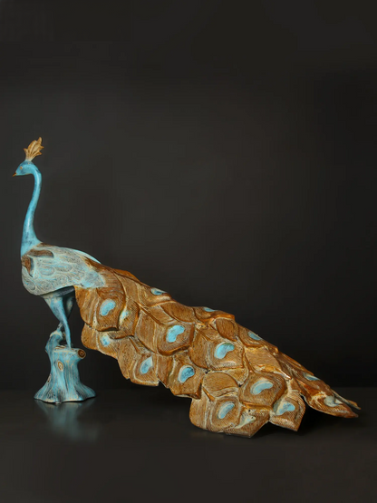 Brassaura® Decorative Brass Peacock Sculpture | Pure Brass | Height 25 Inches & Weight 23.50 kgs