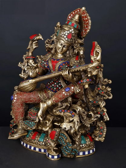 Weight 17.15 kg  SARASWATI   Brassaura® Large Brass Goddess Saraswati Statue | 16.93 Inches | 17.15 kg