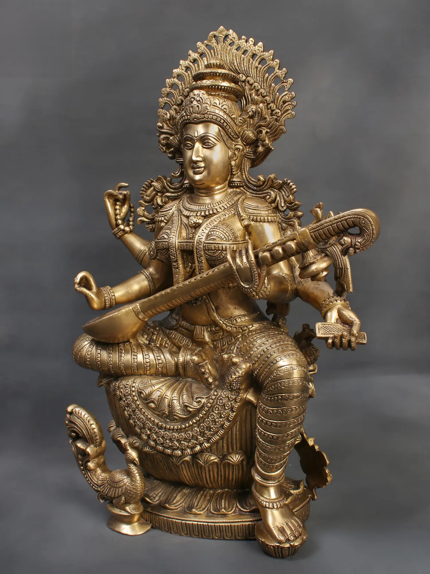 Brassaura® Brass Goddess Saraswati Statue | Height 25 Inches & Weight 29.75 kg
