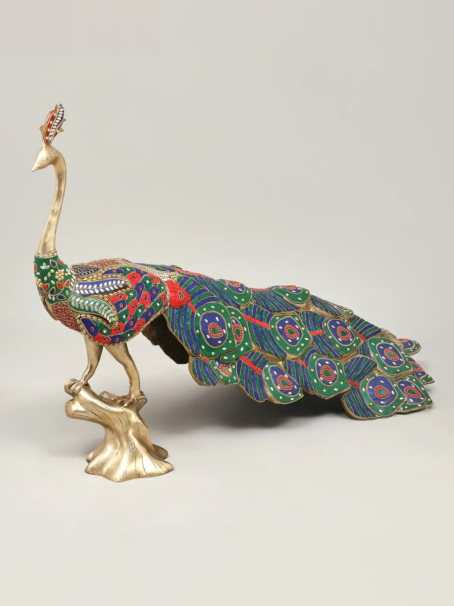 Brassaura® Peacock Brass Statue with Multicolor Inlay Work | Pure Brass | Height 24 Inches & Weight 24.60 kgs