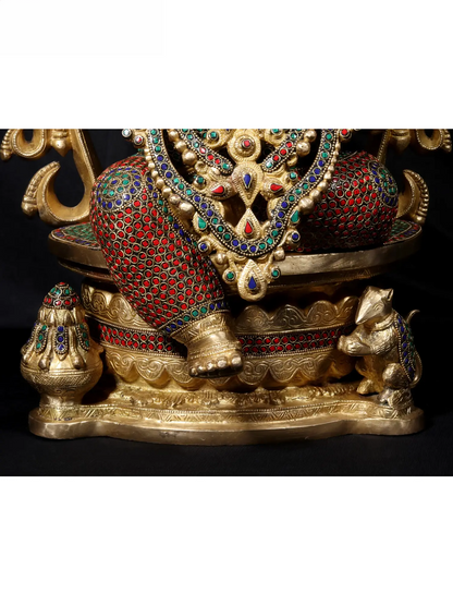 Brassaura™ Sitting Lord Ganesha Idol | Pure Brass with Intricate Detailing | Height 27 Inches & Weight 34.50 Kgs
