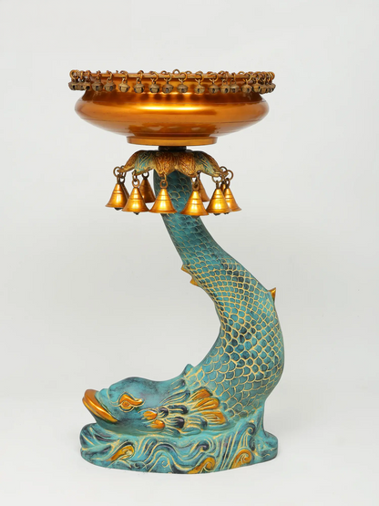 ब्रैसौरा® कोई फिश ब्रास उर्ली हैंगिंग बेल्स के साथ | शुद्ध पीतल | ऊंचाई 24 इंच और वज़न 15.60 किलोग्राम