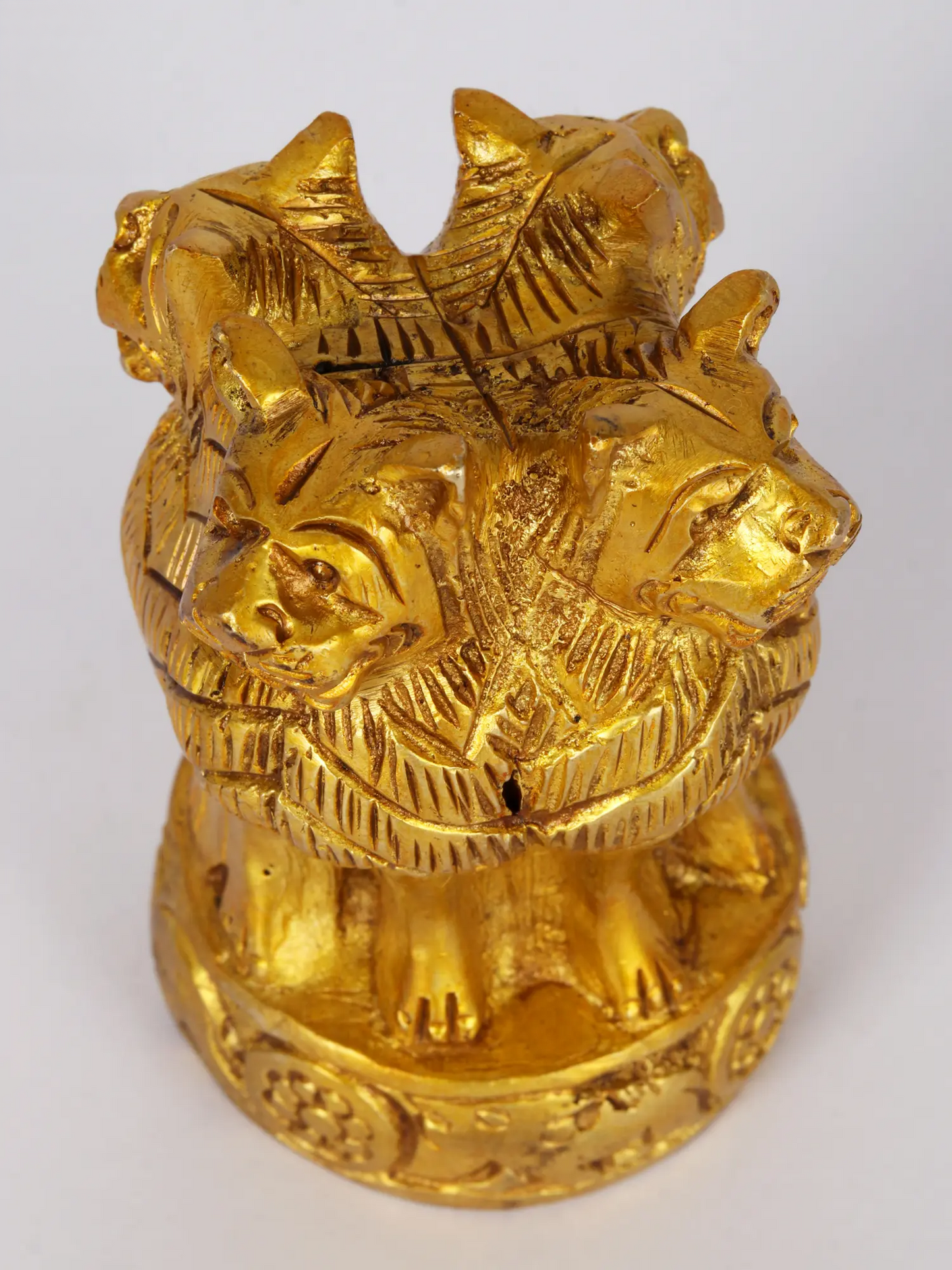 Brassaura® Brass Ashoka Lion Capital Decorative Sculpture | Pure Brass | Height 3 Inches & Weight 0.52 kgs