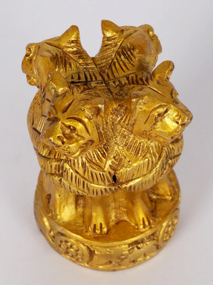 Brassaura® Brass Ashoka Lion Capital Decorative Sculpture | Pure Brass | Height 3 Inches & Weight 0.52 kgs