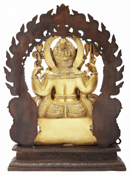 Brassaura™ Brass Sitting Lord Ganesha with Temple Arch | Height 18 Inches & Weight 16.95 kgs