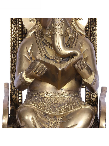 Brassaura™ Reclining Lord Ganesha Idol | Pure Brass with Intricate Detailing | Height 13 Inches & Weight 12.50 Kgs