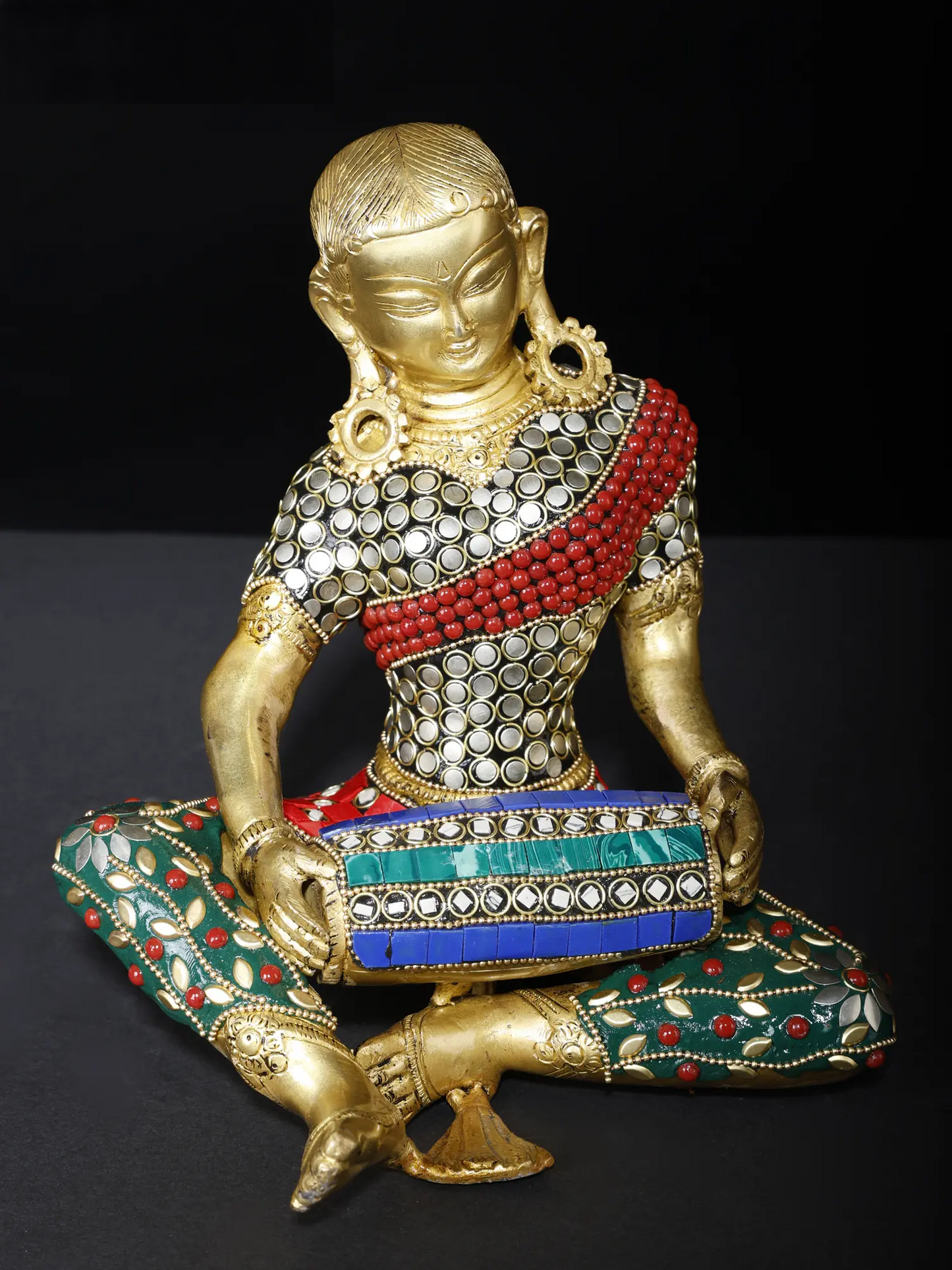 Brassaura® Brass Musical Monk Figurine Set with Inlay Work | Pure Brass | Height 8.5 Inches & Weight 18.65 kgs