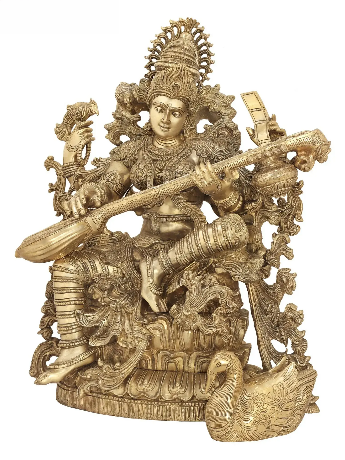 Brassaura® Brass Saraswati Statue | Height 33.07 Inches & Weight 85 kg