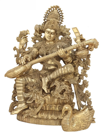 Brassaura® Brass Saraswati Statue | Height 33.07 Inches & Weight 85 kg
