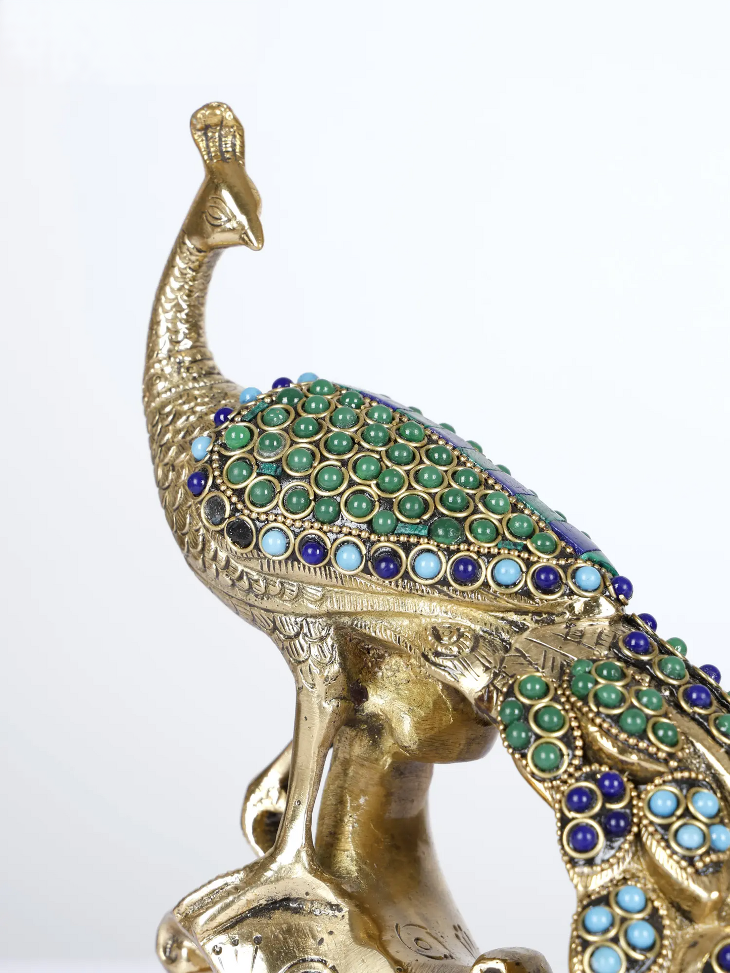 Brassaura® Brass Peacock Decorative Statue with Inlay Work | Pure Brass | Height 8.3 Inches & Weight 2.80 kgs