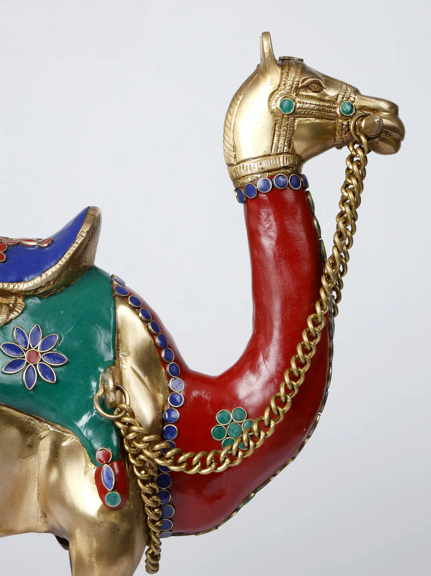 Brassaura® सजावटी पीतल ऊँट की मूर्ति, जड़ाई काम के साथ | शुद्ध पीतल | ऊंचाई 16.9 इंच और वज़न 8.10 किलोग्राम