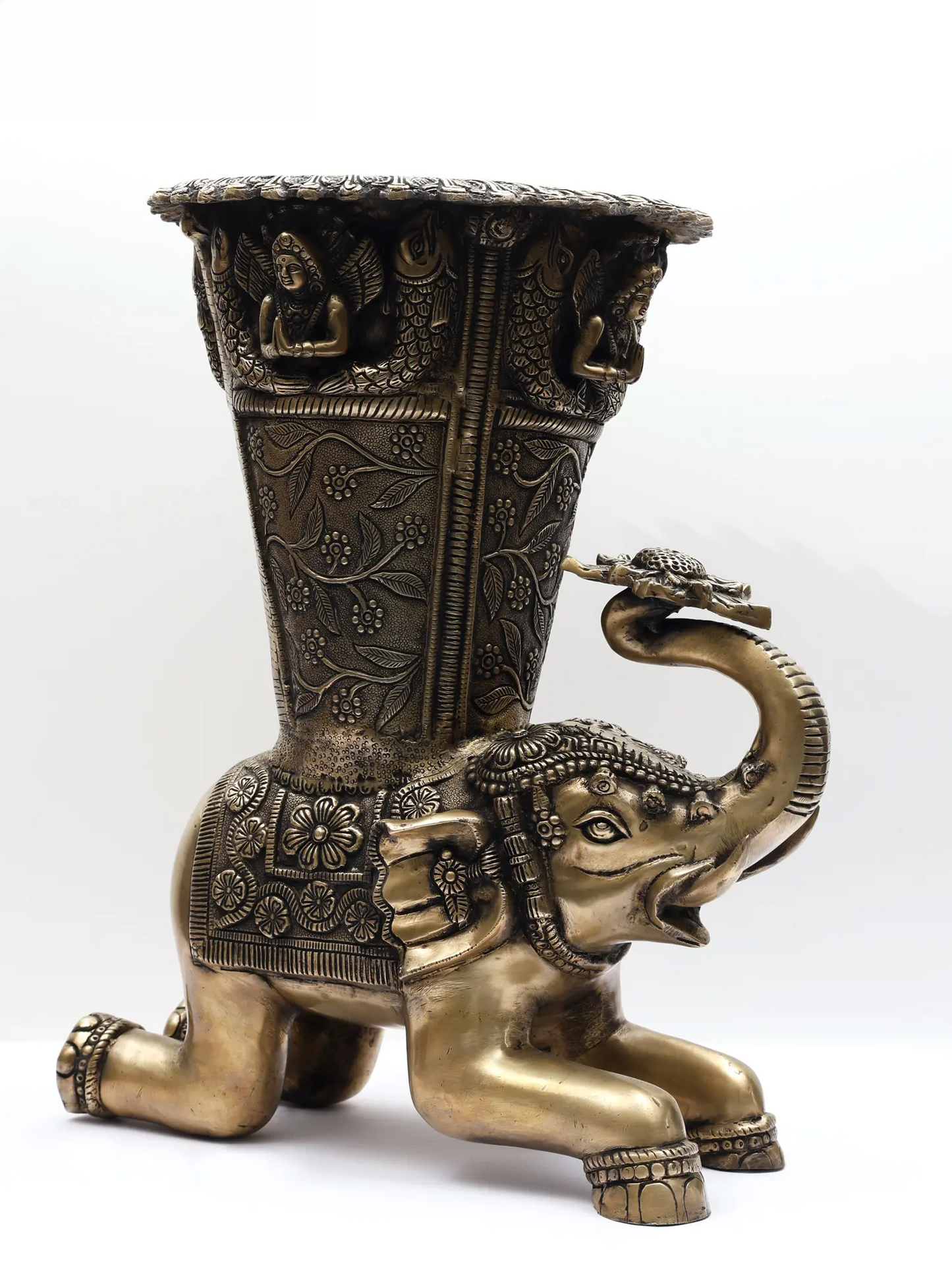 Brassaura® Brass Elephant Pedestal Decorative Statue | Handcrafted Brass | Height 21 Inches & Weight 24.05 kgs