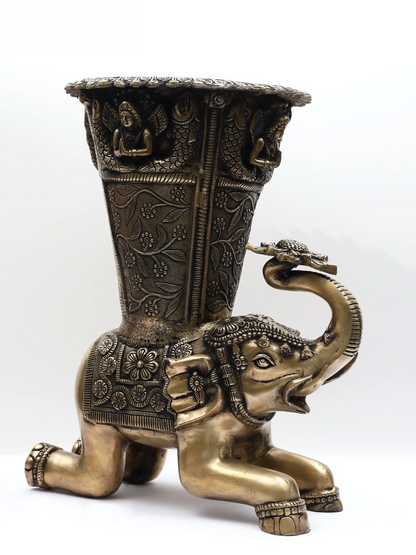Brassaura® Brass Elephant Pedestal Decorative Statue | Handcrafted Brass | Height 21 Inches & Weight 24.05 kgs