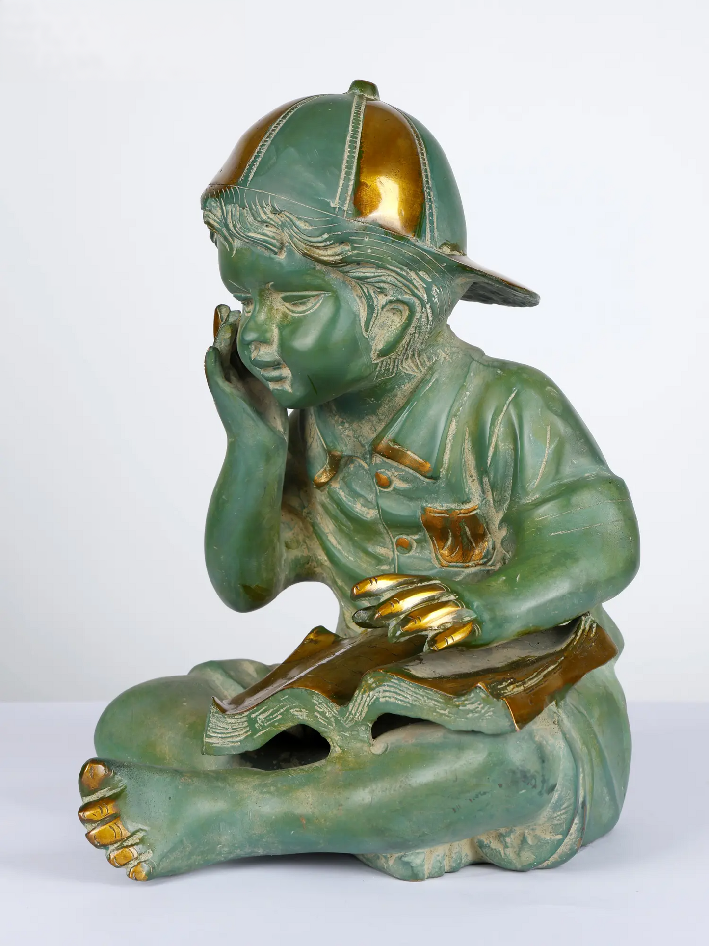 Brassaura® Reading Boy Brass Statue with Antique Patina | Pure Brass | Height 12 Inches & Weight 8.65 kgs