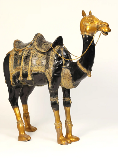 Brassaura® Royal Brass Camel Sculpture with Ornate Saddle | Pure Brass | Height 51 Inches & Weight 101.95 kgs