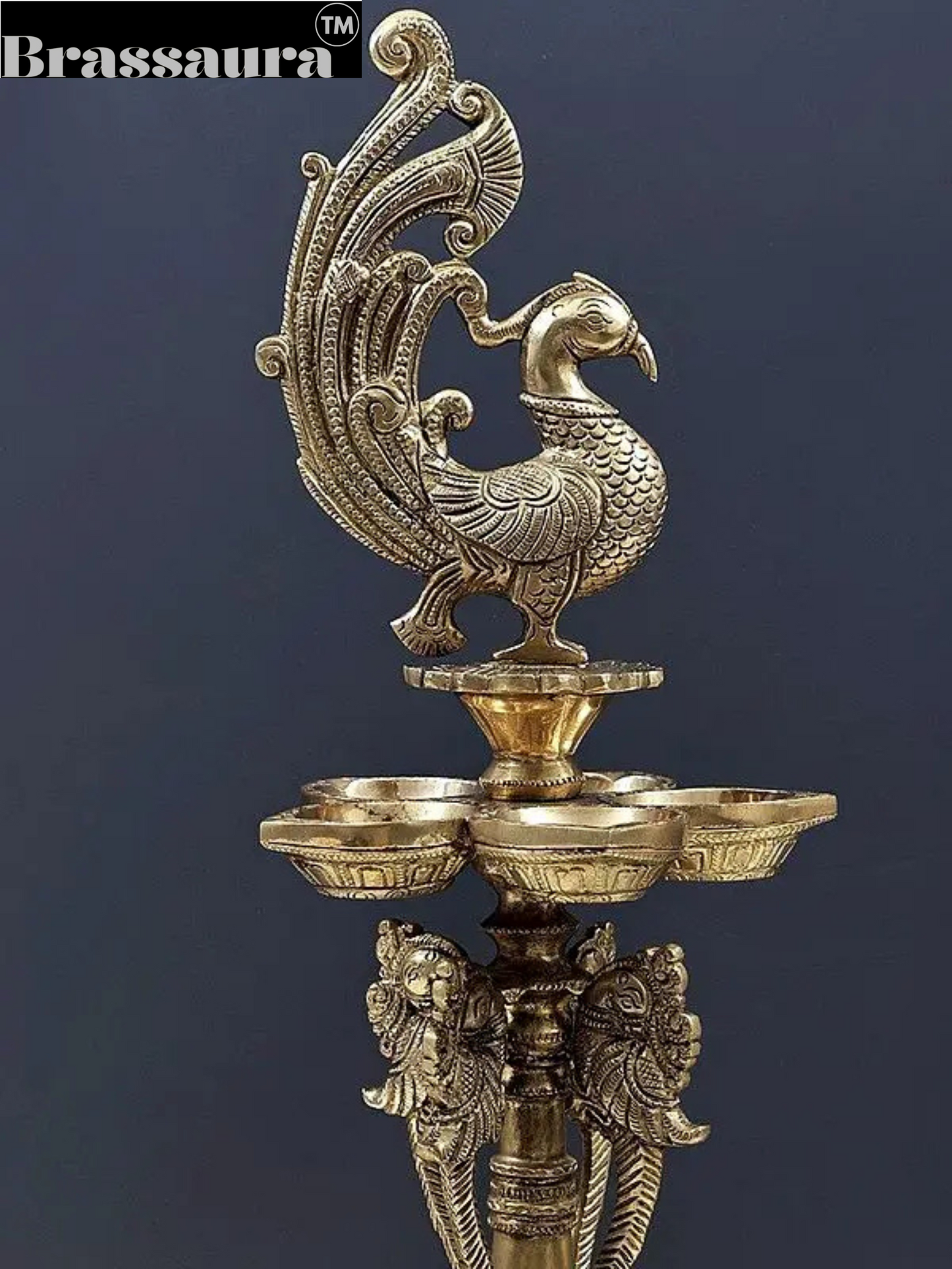 Brassaura™ Handmade 2-Layer Peacock Brass Lamp with Ten Wicks – Height 23.03 inches | Weight 5.30 kgs