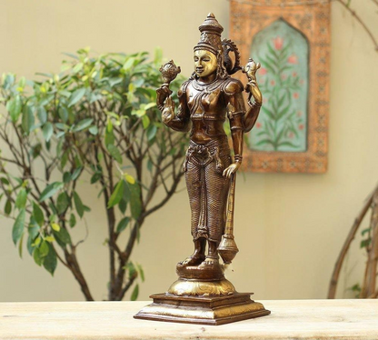 Brassaura® Lord Vishnu Standing Idol with Antique Finish | Pure Superfine Brass Handcrafted Murti | Brass Statue for Home Temple, Pooja Room | Height 21 Inches | Weight 6.8 Kgs