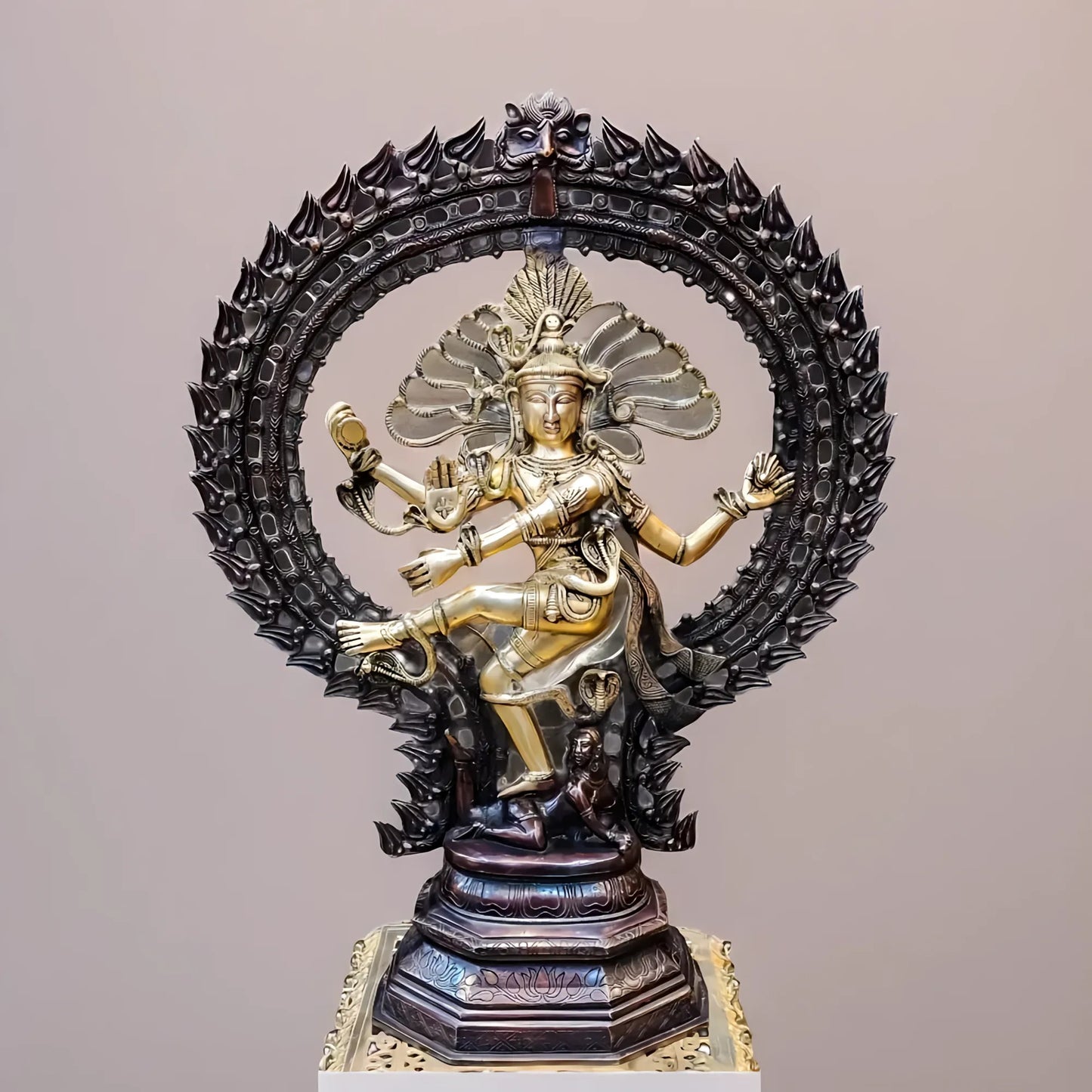 Brassaura™ Pure Brass Nataraja Statue in Dual-Tone Brown & Golden Finish | Height 30 Inches & Weight 23 Kgs