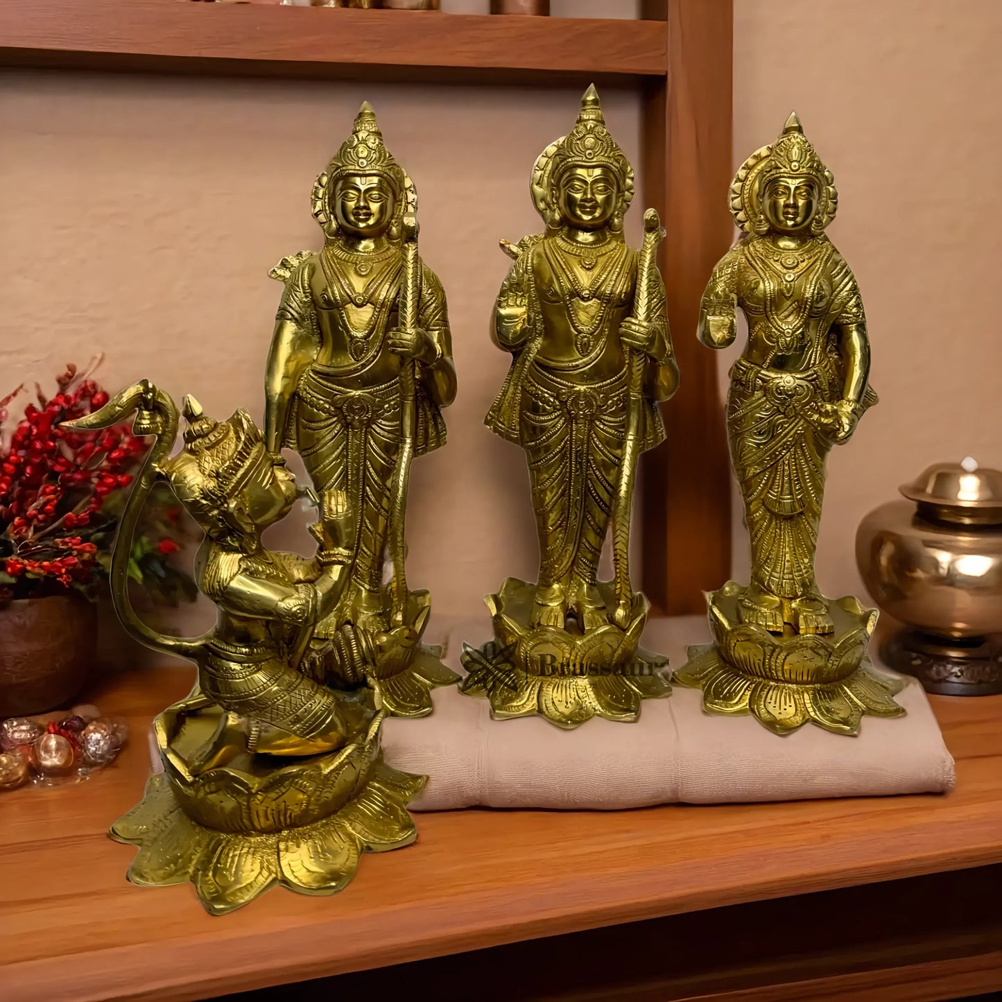 Brassaura™ Brass Ram Darbar Idol – Height 15 Inches & Weight 18 Kgs | Handcrafted Divine Family Sculpture for Pooja Room
