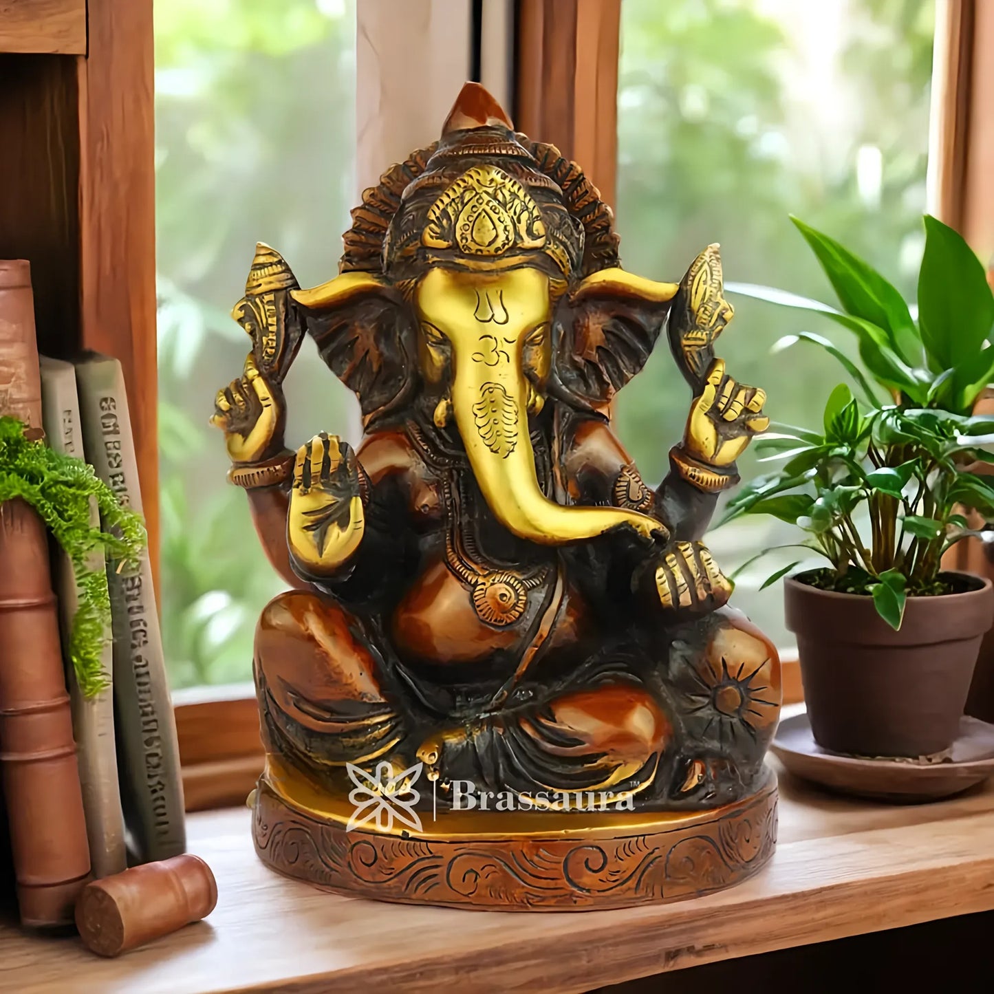 Brassaura™ Traditional Brass Ganesha for Pooja & Office Spaces | Height 6 Inches & Weight 2 Kgs