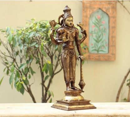 Brassaura® Lord Vishnu Standing Idol with Antique Finish | Pure Superfine Brass Handcrafted Murti | Brass Statue for Home Temple, Pooja Room | Height 21 Inches | Weight 6.8 Kgs