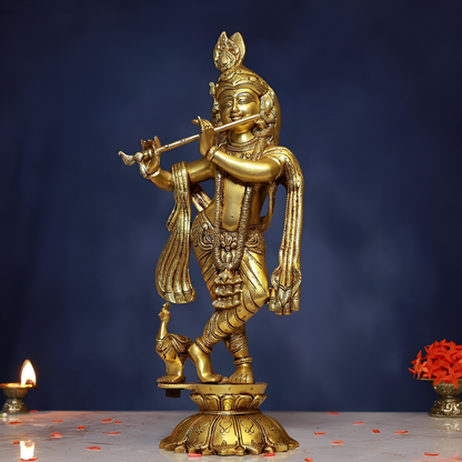 BRASS STANDING KRISHNA IDOL HEIGHT 18.5 INCH